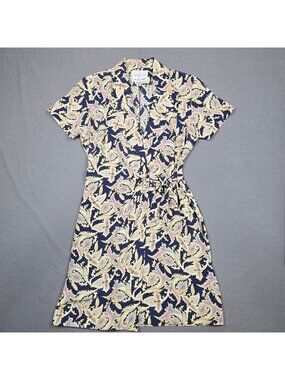 Adrianna Papell Safe Silk Navy Paisley Wrap Dress 100% Silk 8P Petite